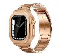 GANYUU Juego de funda protectora de acero inoxidable 316L, para Apple Watch 8, 7, 45 mm, kit de modificación, bisel de metal, correa de una sola pieza con funda, para iWatch Series SE 6, 5, 4, 44 mm,