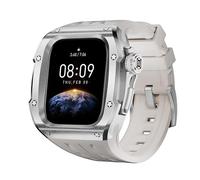 GANYUU Juego de kit de modificación de correa de goma con caja de acero inoxidable 316L, para correas de reloj Apple Watch Series 10 de 46 mm(Silver White)