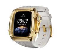GANYUU Juego de kit de modificación de correa de goma con caja de acero inoxidable 316L, para correas de reloj Apple Watch Series 10 de 46 mm(Gold White)