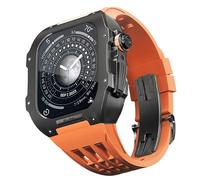 GANYUU Kit de correa de goma con bisel de aleación de titanio, para Apple Watch SE/4/5/6, accesorios de repuesto de reloj, caja de reloj de acero inoxidable, correa de goma, para iWatch de 44 mm,