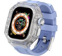 GANYUU Kit de correa de goma transparente para Apple Watch Series 9, 8, 7, 6, 5, 4, SE, repuesto, correas deportivas, corona de metal, accesorios para iWatch Series de 45 mm, 44 mm, 49mm, Ágata