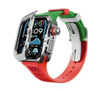 GANYUU Kit de correa de reloj de aleación de titanio de lujo, para Apple Watch Ultra 2 de 49 mm y correa de reloj de silicona, para iWatch Series 9 8 7 6 5 4 SE 45 mm correa de repuesto mejorada,