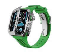 GANYUU Kit de correa de reloj de aleación de titanio de lujo, para Apple Watch Ultra 2 de 49 mm y correa de reloj de silicona, para iWatch Series 9 8 7 6 5 4 SE 45 mm correa de repuesto mejorada,