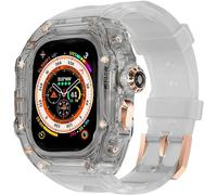 GANYUU Kit de correa de reloj transparente transparente para Apple Watch Ultra de 49 mm, 45 mm, 44 mm, carcasa rígida de policarbonato para reloj de flúor, accesorios de repuesto para iWatch