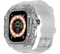 GANYUU Kit de correa de reloj transparente transparente para Apple Watch Ultra de 49 mm, 45 mm, 44 mm, carcasa rígida de policarbonato para reloj de flúor, accesorios de repuesto para iWatch