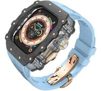 GANYUU Kit de funda de reloj transparente de fibra de carbono, para Apple Watch Ultra 2 de 49 mm, correa de reloj de lujo + funda de reloj de fibra de carbono, para iWatch Series 9/8/7/6/5/4/SE de 45