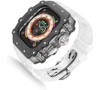 GANYUU Kit de funda de reloj transparente de fibra de carbono, para Apple Watch Ultra 2 de 49 mm, correa de reloj de lujo + funda de reloj de fibra de carbono, para iWatch Series 9/8/7/6/5/4/SE de 45