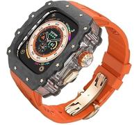 GANYUU Kit de funda de reloj transparente de fibra de carbono, para Apple Watch Ultra 2 de 49 mm, correa de reloj de lujo + funda de reloj de fibra de carbono, para iWatch Series 9/8/7/6/5/4/SE de 45