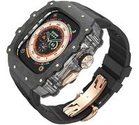 GANYUU Kit de funda de reloj transparente de fibra de carbono, para Apple Watch Ultra 2 de 49 mm, correa de reloj de lujo + funda de reloj de fibra de carbono, para iWatch Series 9/8/7/6/5/4/SE de 45