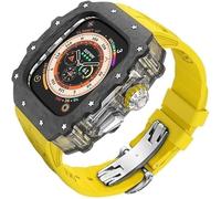GANYUU Kit de funda de reloj transparente de fibra de carbono, para Apple Watch Ultra 2 de 49 mm, correa de reloj de lujo + funda de reloj de fibra de carbono, para iWatch Series 9/8/7/6/5/4/SE de 45