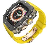 GANYUU Kit de funda de reloj transparente de fibra de carbono, para Apple Watch Ultra 2 de 49 mm, correa de reloj de lujo + funda de reloj de fibra de carbono, para iWatch Series 9/8/7/6/5/4/SE de 45