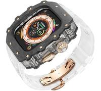 GANYUU Kit de funda de reloj transparente de fibra de carbono, para Apple Watch Ultra 2 de 49 mm, correa de reloj de lujo + funda de reloj de fibra de carbono, para iWatch Series 9/8/7/6/5/4/SE de 45