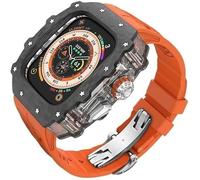GANYUU Kit de funda de reloj transparente de fibra de carbono, para Apple Watch Ultra 2 de 49 mm, correa de reloj de lujo + funda de reloj de fibra de carbono, para iWatch Series 9/8/7/6/5/4/SE de 45