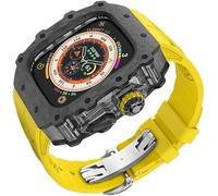 GANYUU Kit de funda de reloj transparente de fibra de carbono, para Apple Watch Ultra 2 de 49 mm, correa de reloj de lujo + funda de reloj de fibra de carbono, para iWatch Series 9/8/7/6/5/4/SE de 45