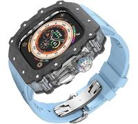 GANYUU Kit de funda de reloj transparente de fibra de carbono, para Apple Watch Ultra 2 de 49 mm, correa de reloj de lujo + funda de reloj de fibra de carbono, para iWatch Series 9/8/7/6/5/4/SE de 45