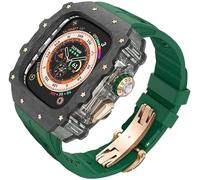 GANYUU Kit de funda de reloj transparente de fibra de carbono, para Apple Watch Ultra 2 de 49 mm, correa de reloj de lujo + funda de reloj de fibra de carbono, para iWatch Series 9/8/7/6/5/4/SE de 45
