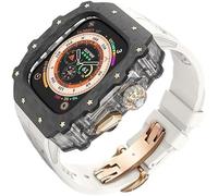 GANYUU Kit de funda de reloj transparente de fibra de carbono, para Apple Watch Ultra 2 de 49 mm, correa de reloj de lujo + funda de reloj de fibra de carbono, para iWatch Series 9/8/7/6/5/4/SE de 45