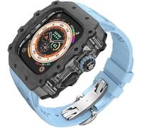 GANYUU Kit de funda de reloj transparente de fibra de carbono, para Apple Watch Ultra 2 de 49 mm, correa de reloj de lujo + funda de reloj de fibra de carbono, para iWatch Series 9/8/7/6/5/4/SE de 45