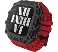 GANYUU Kit de modificación de correa de reloj de silicona, para Apple Watch Band 8 7 45 mm, funda de vidrio templado duro de fibra de carbono, para reloj Series 6 5 4 SE 44 mm DIY Mod Kit, 44MM-CASE