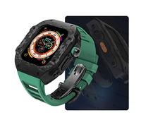 GANYUU Kit de modificación de lujo, para Apple Watch Ultra de 49 mm, caja de fibra de carbono, kit de correa de reloj de goma de flúor, para iWatch 8, 7, 6, 5, 4, SE, 45 mm, 44 mm, repuesto mejorado,