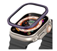 GANYUU Marco de metal de titanio para Apple Watch Ultra 2 49 mm Accesorios Película de vidrio templado antirrayas para la serie Ultra Estuche de pantalla(Purple)