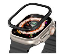 GANYUU Marco de metal de titanio para Apple Watch Ultra 2 49 mm Accesorios Película de vidrio templado antirrayas para la serie Ultra Estuche de pantalla(Black)