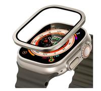 GANYUU Marco de metal de titanio para Apple Watch Ultra 2 49 mm Accesorios Película de vidrio templado antirrayas para la serie Ultra Estuche de pantalla(Titanium)