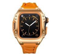 GANYUU Para Apple watch band 44mm 45mm funda protectora de aleación de titanio Para iWatch S9 8 7 6 5 4 correa de reloj modificada(Orange,44MM)