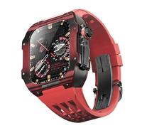 GANYUU Para Apple Watch Band 9 8 7 6 SE 5 4 Series 44mm 45mm Watch Band Mod Kit, caja de reloj de fibra de carbono, accesorios de repuesto de correa de reloj de goma, 44mm, Ágata