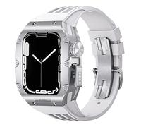 GANYUU Para Apple Watch Band Series 8, 7, SE, 6, 5, 4, 44 mm, 45 mm, kit de modificación de lujo, correa de caucho fluorado, carcasa de aleación de titanio, kit de modificación de bricolaje, 45mm,