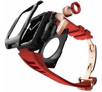 GANYUU Para Apple Watch Series 8, 7, 45 mm, carcasa de metal con correa de caucho fluorado, para iWatch 6, SE, 5, 4, 44 mm, cubierta de aluminio, repuesto para reloj, 44MM, Ágata