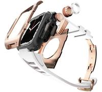 GANYUU Para Apple Watch Series 8, 7, 45 mm, carcasa de metal con correa de caucho fluorado, para iWatch 6, SE, 5, 4, 44 mm, cubierta de aluminio, repuesto para reloj, 45MM, Ágata