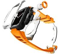 GANYUU Para Apple Watch Series 8, 7, 45 mm, carcasa de metal con correa de caucho fluorado, para iWatch 6, SE, 5, 4, 44 mm, cubierta de aluminio, repuesto para reloj, 45MM, Ágata