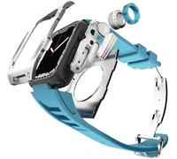 GANYUU Para Apple Watch Series 8, 7, 45 mm, carcasa de metal con correa de caucho fluorado, para iWatch 6, SE, 5, 4, 44 mm, cubierta de aluminio, repuesto para reloj, 45MM, Ágata