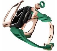 GANYUU Para Apple Watch Series 8, 7, 45 mm, carcasa de metal con correa de caucho fluorado, para iWatch 6, SE, 5, 4, 44 mm, cubierta de aluminio, repuesto para reloj, 44MM, Ágata