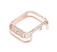 GANYUU Para ver la cubierta tallada de metal de lujo de lujo 38mm 40mm 42mm 44mm 41mm Caso protector de 45 mm 7/SE/6/5/4/3/2/1 Caja de reloj de diamante(Rose gold,S10 42mm)