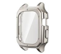 GANYUU Película templada de cubierta de PC para Apple Watch Ultra 1 2, carcasa de 49mm, Protector de carcasa de marco de parachoques para IWatch Series 8 Ultra 49mm(Titanium color)
