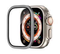 GANYUU Protector de pantalla de vidrio templado para Apple Watch Ultra 2 de 49 mm, antiarañazos, HD, película completa, parachoques de metal, accesorio para iWatch Ultra de 49 mm(Silver)