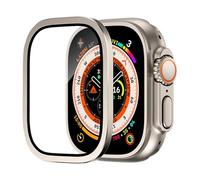 GANYUU Protector de pantalla de vidrio templado para Apple Watch Ultra 2 de 49 mm, antiarañazos, HD, película completa, parachoques de metal, accesorio para iWatch Ultra de 49 mm(Titanium gold)