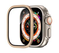 GANYUU Protector de pantalla de vidrio templado para Apple Watch Ultra 2 de 49 mm, antiarañazos, HD, película completa, parachoques de metal, accesorio para iWatch Ultra de 49 mm(Gold)