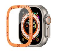 GANYUU Protector de pantalla de vidrio templado para Apple Watch Ultra 2 de 49 mm, antiarañazos, HD, película completa, parachoques de metal, accesorio para iWatch Ultra de 49 mm(Orange B)