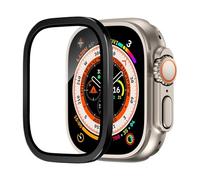 GANYUU Protector de pantalla de vidrio templado para Apple Watch Ultra 2 de 49 mm, antiarañazos, HD, película completa, parachoques de metal, accesorio para iWatch Ultra de 49 mm(Black)