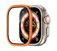 GANYUU Protector de pantalla de vidrio templado para Apple Watch Ultra 2 de 49 mm, antiarañazos, HD, película completa, parachoques de metal, accesorio para iWatch Ultra de 49 mm(Orange)