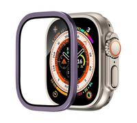 GANYUU Protector de pantalla de vidrio templado para Apple Watch Ultra 2 de 49 mm, antiarañazos, HD, película completa, parachoques de metal, accesorio para iWatch Ultra de 49 mm(Purple)