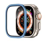 GANYUU Protector de pantalla de vidrio templado para Apple Watch Ultra 2 de 49 mm, antiarañazos, HD, película completa, parachoques de metal, accesorio para iWatch Ultra de 49 mm(Blue)