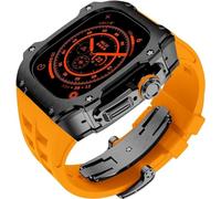GANYUU RM Style - Caja de reloj de acero inoxidable + correa de goma deportiva para hombre y mujer, kit de modificación para Apple Watch Ultra de 49 mm, kit de modificación de repuesto para reloj de
