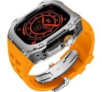 GANYUU RM Style - Caja de reloj de acero inoxidable + correa de goma deportiva para hombre y mujer, kit de modificación para Apple Watch Ultra de 49 mm, kit de modificación de repuesto para reloj de