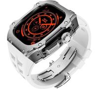 GANYUU RM Style - Caja de reloj de acero inoxidable + correa de goma deportiva para hombre y mujer, kit de modificación para Apple Watch Ultra de 49 mm, kit de modificación de repuesto para reloj de
