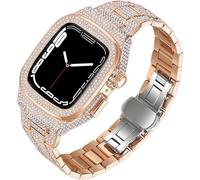 GANYUU Stwgoyty - Caja de reloj de diamantes + kit de modificación de correa de reloj de metal, para Apple Watch 8, 7, 6, 5, 4, SE, correa de negocios de moda para mujer, mujer, niña, serie de relojes