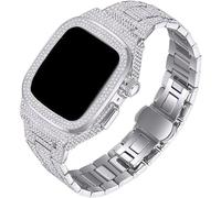 GANYUU Stwgoyty - Caja de reloj de diamantes + kit de modificación de correa de reloj de metal, para Apple Watch 8, 7, 6, 5, 4, SE, correa de negocios de moda para mujer, mujer, niña, serie de relojes